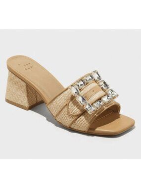A New Day Women's Beige Kathleen Raffia Buckle Block Heels
